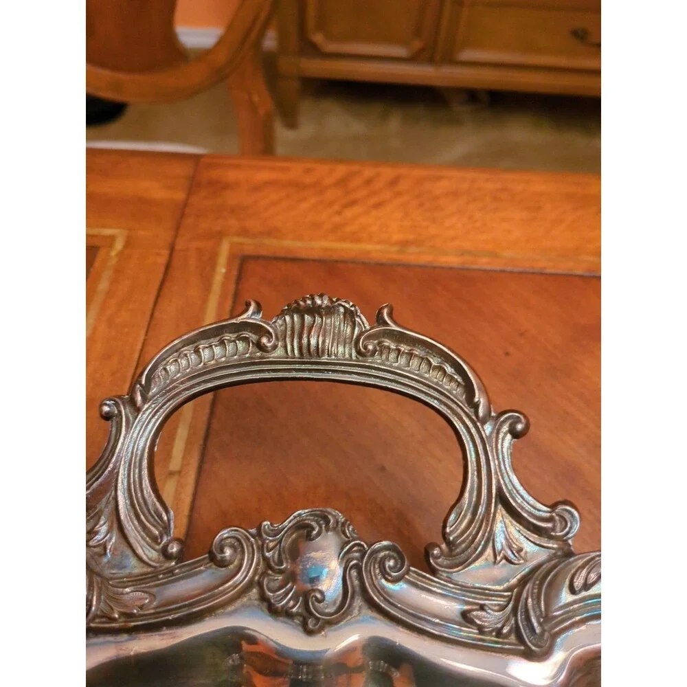 Vintage Birmingham Silver Co. Elaborate 20” Silverplate Footed Butler’s Tray
